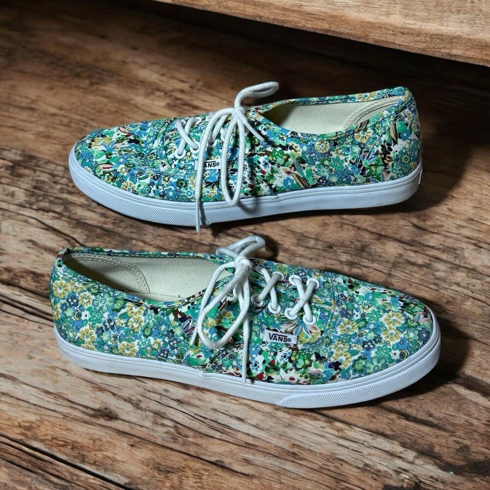 Vans Unisex Shoes Blue Green Floral Lace Up Mens 5.5 Womens 7.0